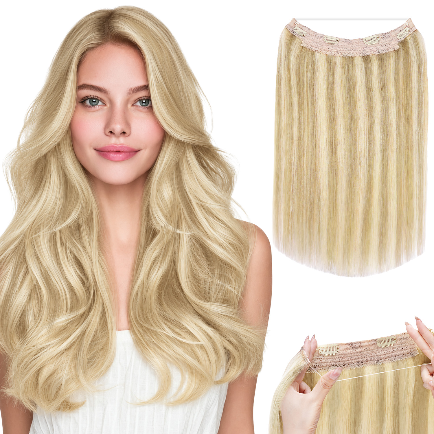 Tippet Line - Sunmofavo Onzichtbare draad Halo-haarextensions 100% Remy-menselijk