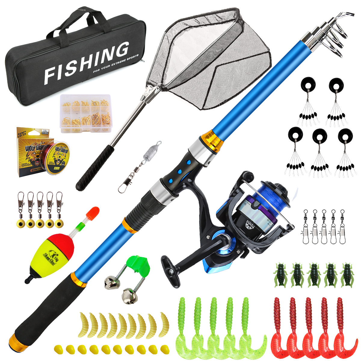Fishing Line Spooler - 2,1-3,6M telescopische glasvezel hengelset met haspel
